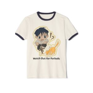 Watch Out for Furballs – Chibi Unisex Cotton Ringer T-Shirt