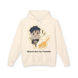 Watch Out for Furballs – Chibi Unisex Lightweight Hooded Sweatshirt