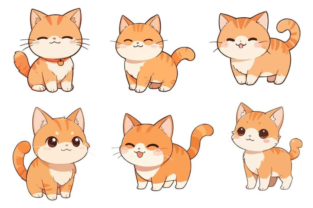 cute orange cat chibi style various styles vector 1